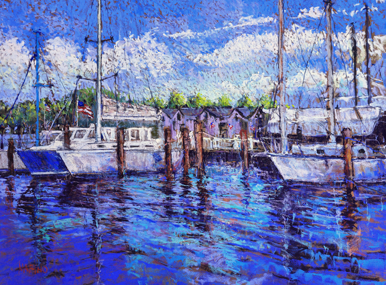Sailmates of the Chesapeake, a pastel of sailboats on the bay by Maria Marino