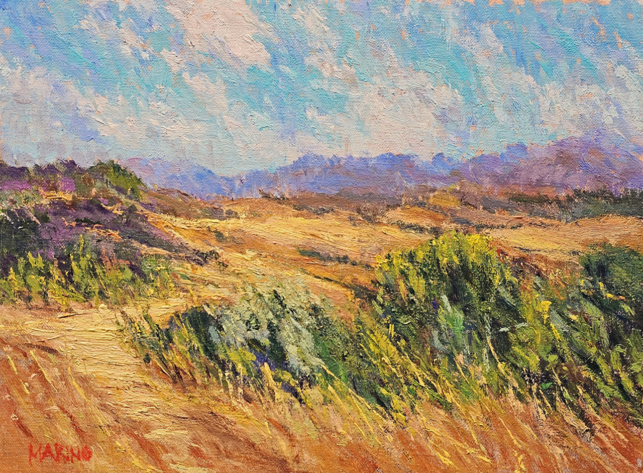 Santa Lucia Highlands, an oil landscape of rolling vineyard hills by Maria Marino